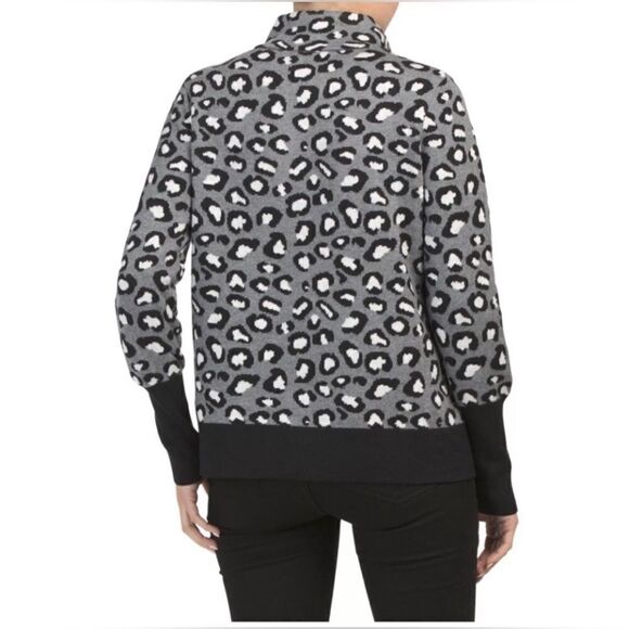 Rachel Zoe grey leopard print zip up sweater sz Large - Picture 5 of 9